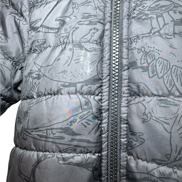 Carter's Toddler Boy Grey Zip-Up Puffer Jacket Dinosaur Print Size 2T - Picture 2 of 10